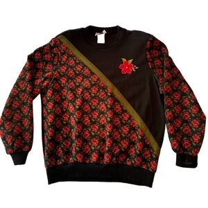 Vintage 80's - 90's Cricket Lane Floral Top Size Med - Cottage Granny Black Red